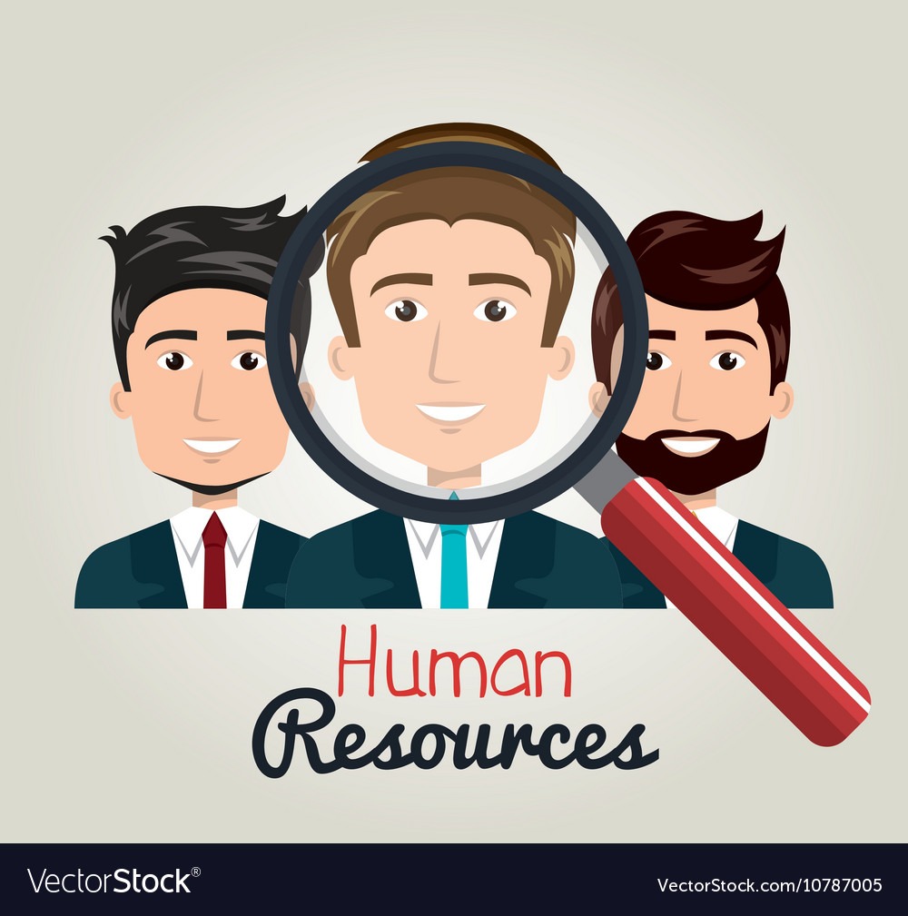 Human Resource Management Illustration of HR concept with a magnifying glass highlighting a candidate.
