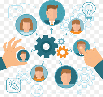 Human Resource Management Illustration of Human Resource Management with hands selecting employee icons connected by gears.