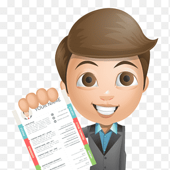 CV Writing Format A cartoon-style illustration of a smiling young professional holding a well-designed resume, showcasing a colorful and structured layout.