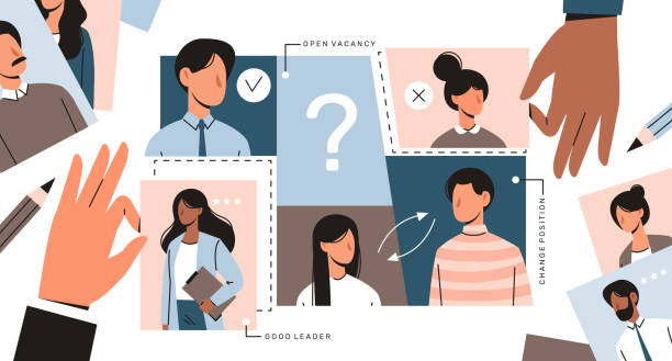 3. HR Analytics & People Insights An illustrated concept of talent acquisition, featuring diverse candidate profiles, selection icons, and hands reviewing potential hires.