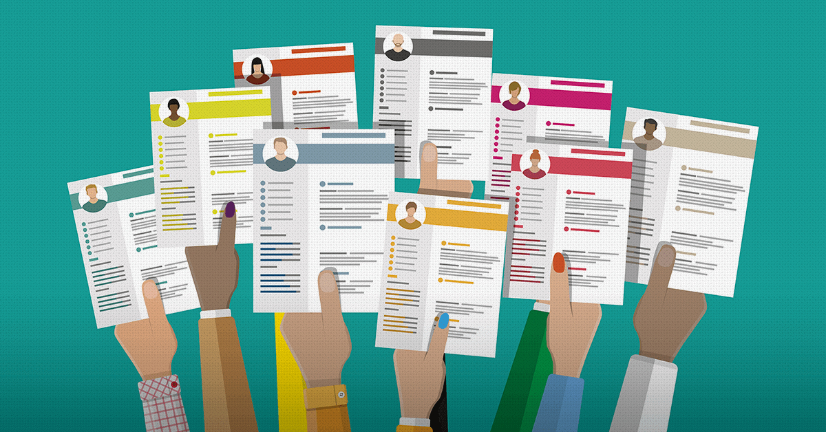 Understanding the Purpose of a Resume Illustration of multiple hands holding up colorful resumes, symbolizing job applications and competition in the hiring process.