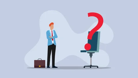 11 Businessman looking at an empty chair with a question mark.
