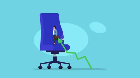 job free alert Man climbing a large office chair with a rising green arrow.