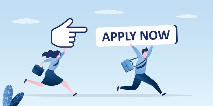 Jobs near me Young professionals running toward an “Apply Now” button.