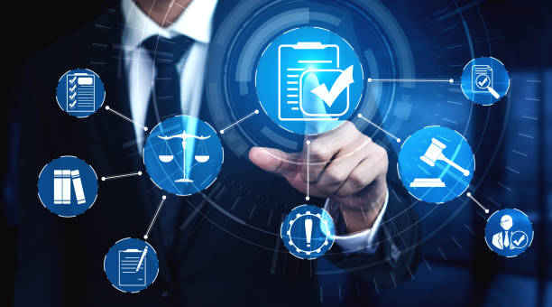 Digital onboarding icons on a virtual screen.