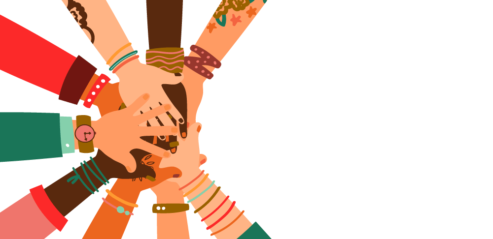 dei2 Illustration of diverse hands joined together in a united circle.