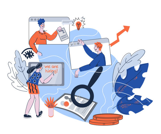 Job alerts Illustration of people engaging in online job applications and hiring process