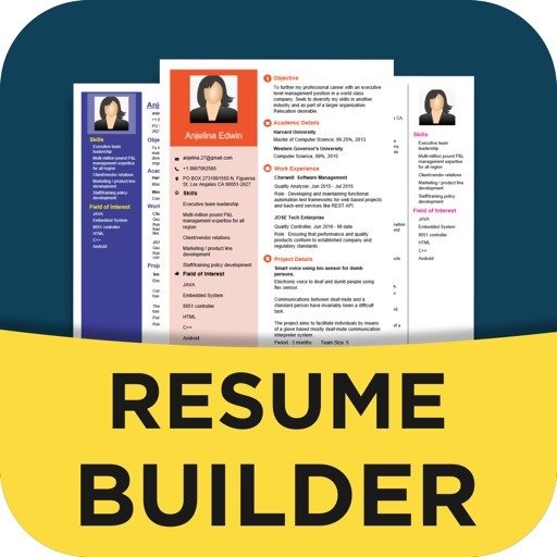 resume online maker free Mobile app interface showing different resume formats with “Resume Builder” title