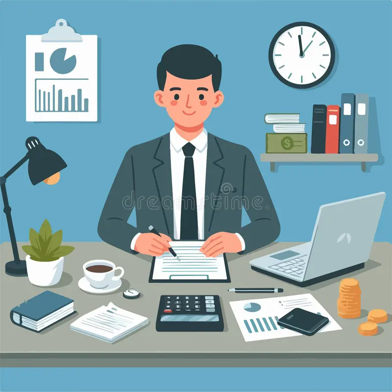 accountant jobs Male accountant working at his desk with files and reports