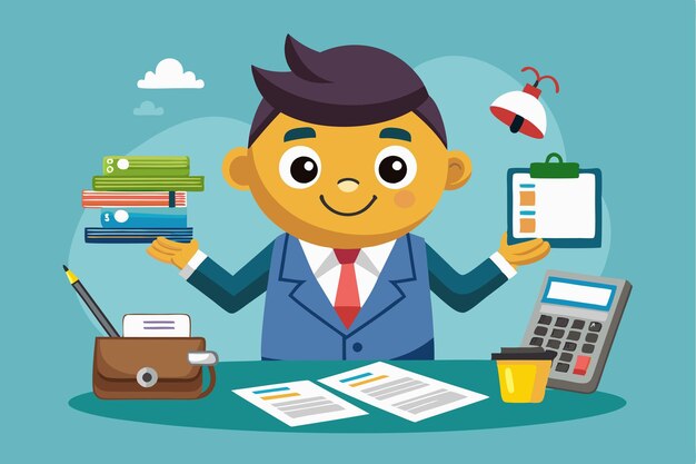 accountant jobs Smiling accountant with calculator, files, and paperwork