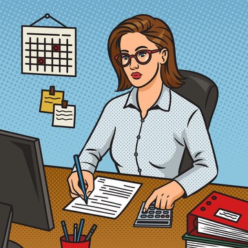 accountant jobs Female accountant calculating figures and writing on a form