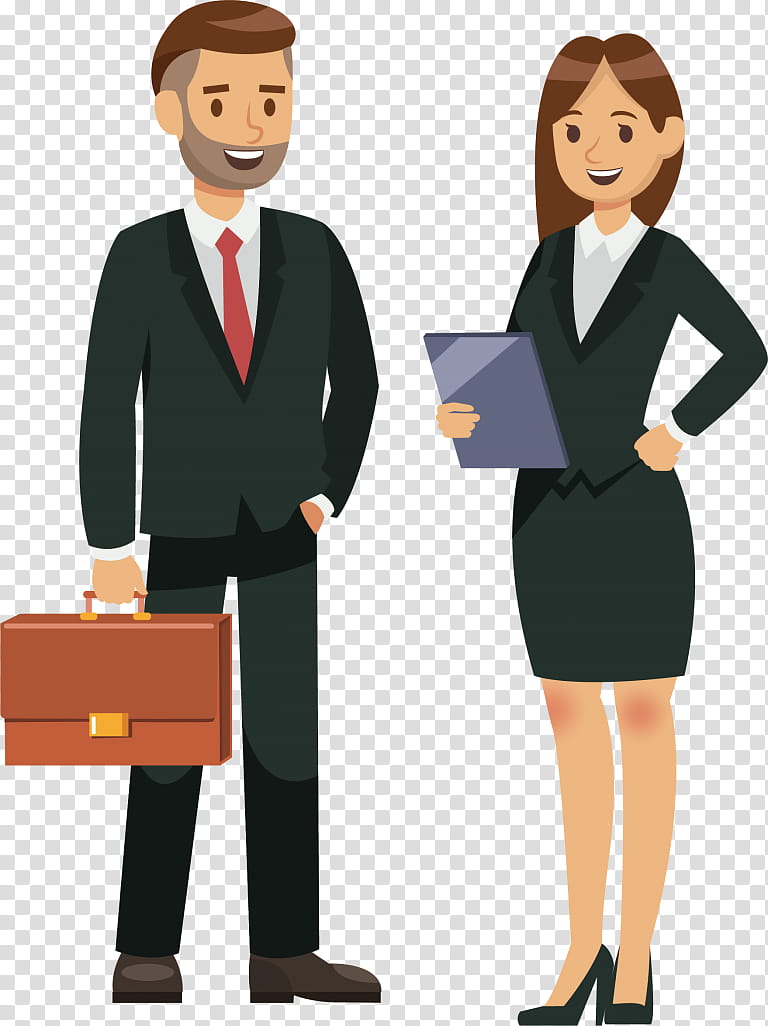 administration jobs Male and female professionals in formal attire holding work tools