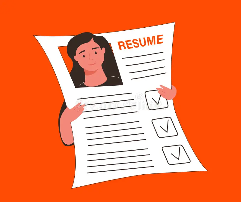 application job letter Illustration of a woman holding a large resume with checkboxes