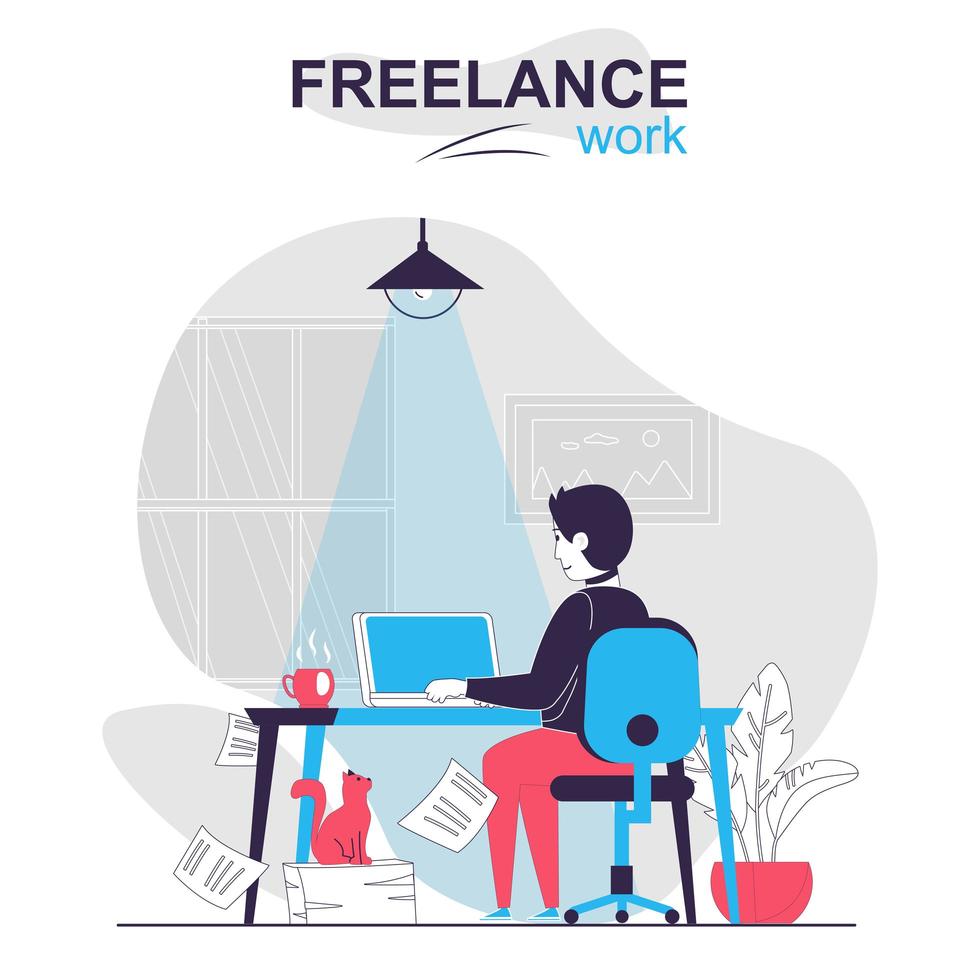 freelance jobs Person working on a laptop at night with papers and a cat nearby