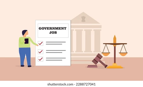 latest jobs government Person reviewing a government job checklist beside a courthouse illustration