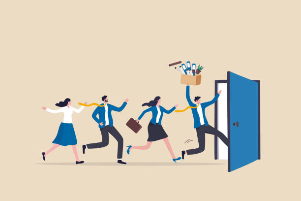 hr portal Office workers rushing towards an open door with documents in hand