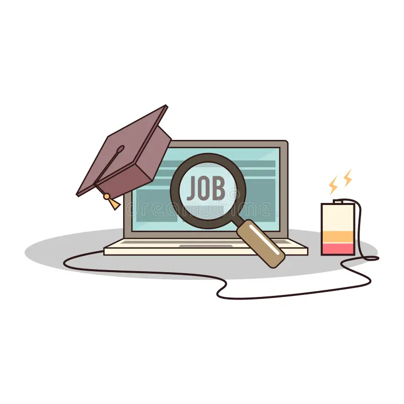 job search websites Online job search with magnifying glass and graduation cap