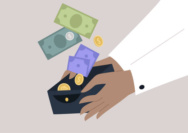 high salary job Hand holding wallet with money flowing out