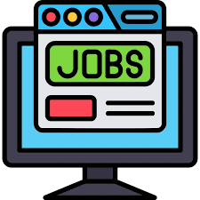 Latest jobs Illustration of a computer screen displaying a job portal with the word "JOBS" prominently highlighted.