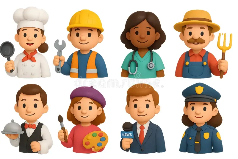 job listings near me Illustration of professionals from various fields like chef, doctor, police