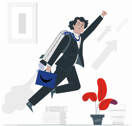 jobs in kerala ernakulam Businessman flying with jetpack, symbolising career growth