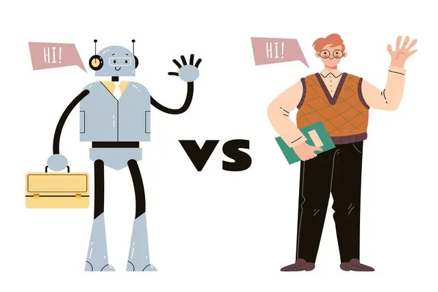 ai jobs Robot and human facing off in job market comparison