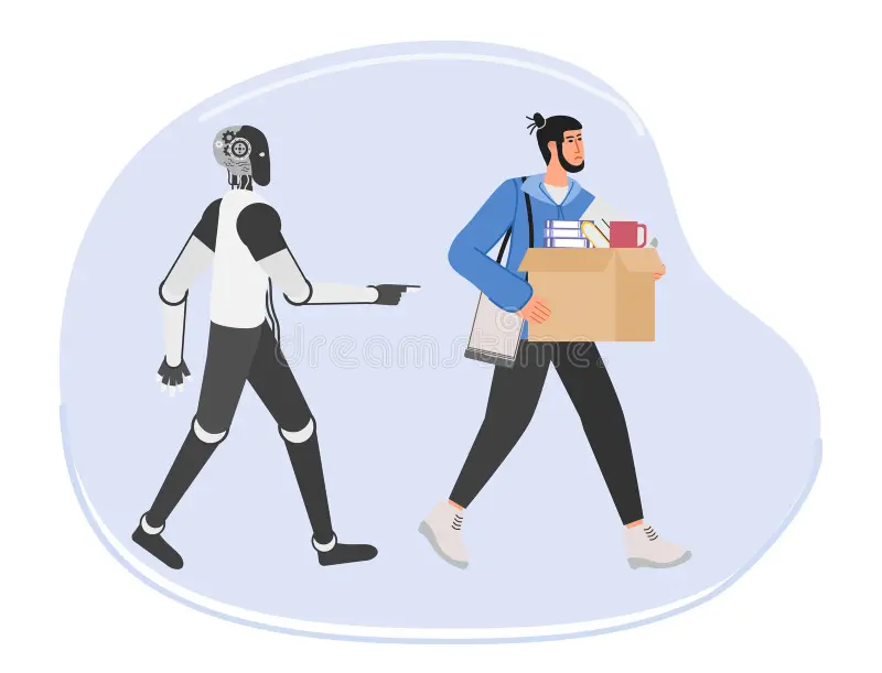 ai jobs Robot replacing a human worker carrying office belongings