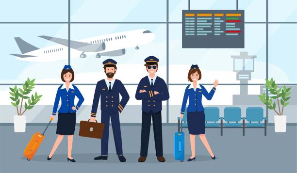 airport jobs Airport staff with luggage inside a terminal with aircraft in background