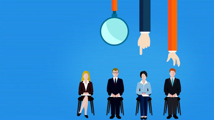 good jobs in india HR selection process with magnifying glass choosing candidates