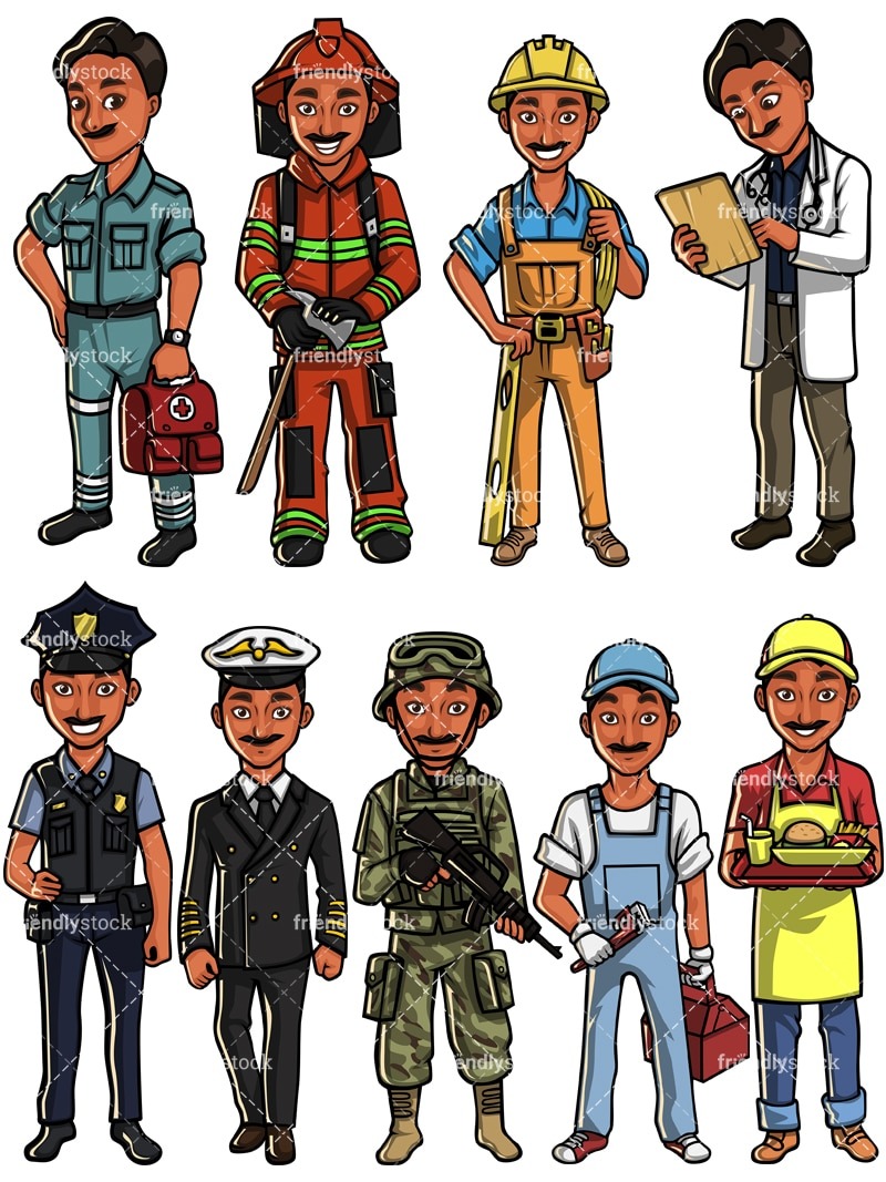 good jobs in india Cartoon-style Indian professionals from different career fields