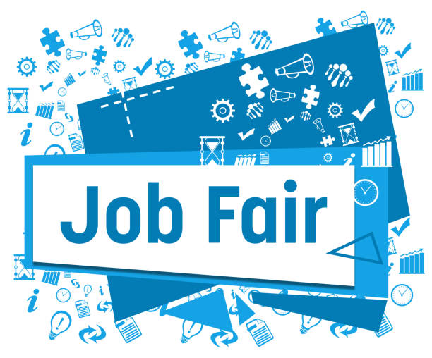 Graphic design banner with the words “Job Fair” surrounded by business and employment icons.