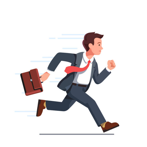 job faster Businessman in a suit running fast with a briefcase