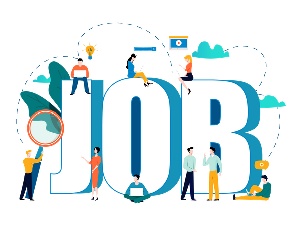 India best jobs Bold typography of the word “JOB” with diverse people interacting around it, symbolising various career options