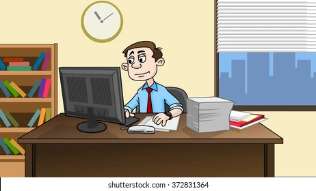 accountant job work from home Male office accountant working at a desktop with files and documents