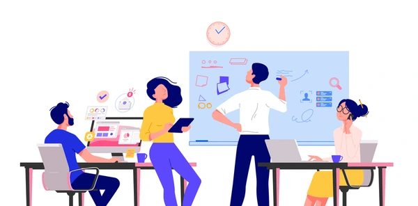 jobs in back office Team working together with visuals and charts in an office meeting room