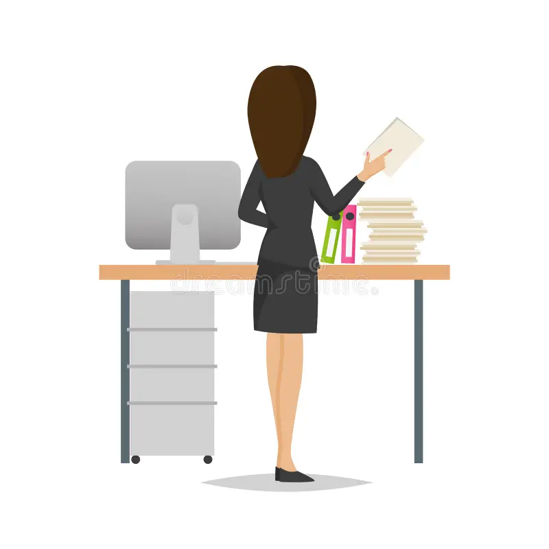 jobs in back office Woman standing at desk holding files and organising documents