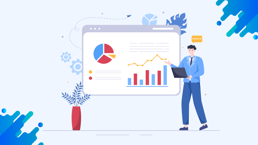 Man presenting dashboard with charts and analytics