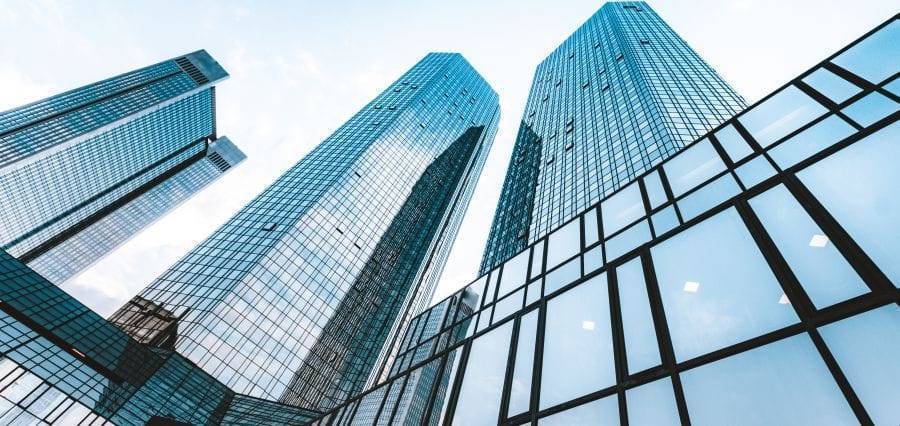 Tall glass buildings in a modern IT park