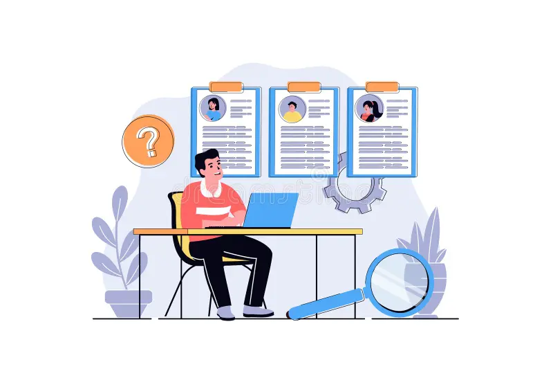 Recruiter comparing multiple resumes on a desk with a laptop