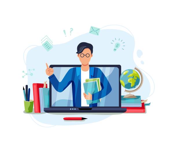 instructor jobs online Online instructor teaching through laptop with books and globe around