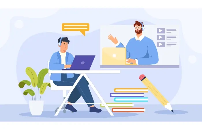 instructor jobs online Virtual classroom session with instructor and student using laptops