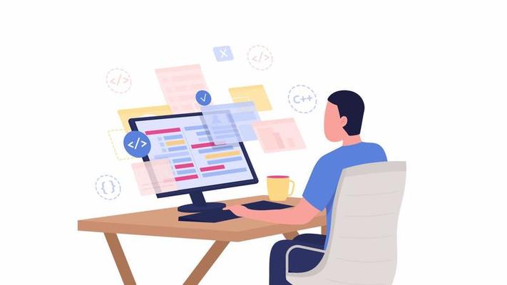developer web jobs Programmer interacting with code and language tags on screen